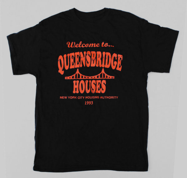 Welcome to Queensbridge Houses Hip-Hop T-Shirt. New Version for 2023. Navy/Orange Colorway