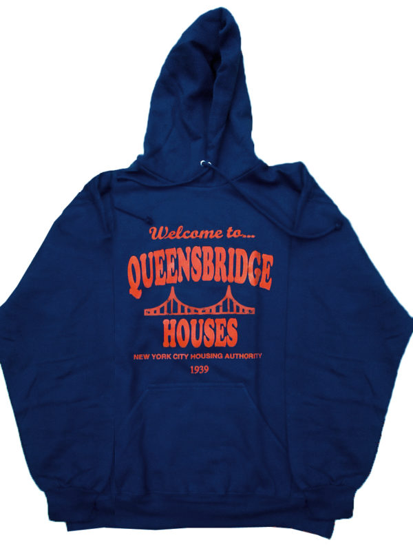 Welcome to Queensbridge Projects Distressed Hoody in Navy Blue